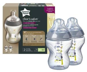 Set biberoane Closer to Nature Bufnita 0+ luni, 2 x 260ml, Tommee Tippee