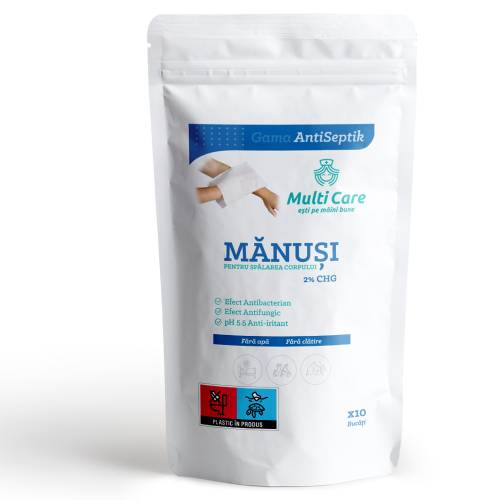 Manusi pentru spalarea corpului antiseptik 2% CHG, 10 bucati, Multi Care