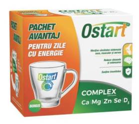 Ostart Complex Ca + Mg + Zn + Se + D3 x 20 comprimate + Cana