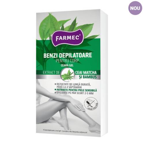 Farmec Benzi depilatoare pentru corp cu extract ceai matcha si bambus 8 bucati