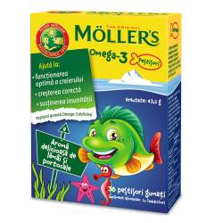 Moller's Omega 3 Pestisori gumati gust de lamaie si portocale 36 bucati