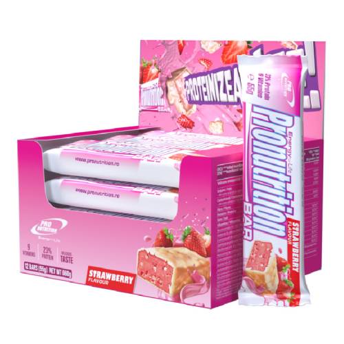 Cutie Batoane proteice capsuni, 12bucati*55g, Pro Nutrition