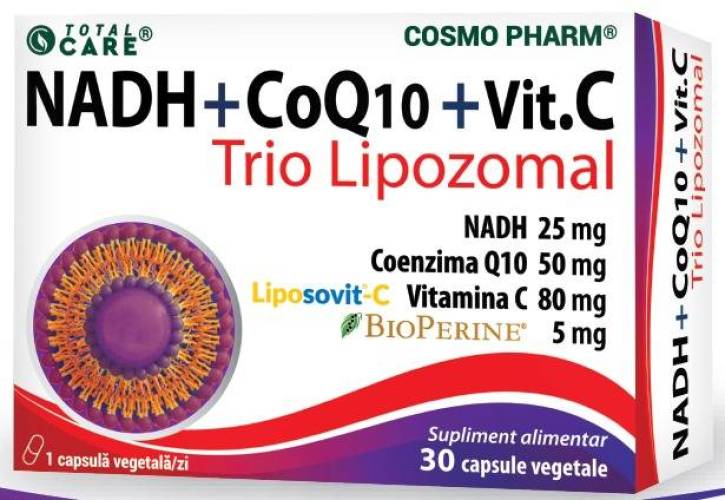 NADH+, Coenzima Q10 si Vitamina C - trio Lipozomal 30 capsule - Cosmo Pharm