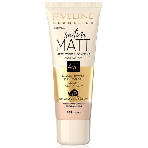 Fond de ten Satin Matt Mattifying & Covering 101 Ivory, 30ml, Eveline Cosmetics