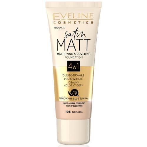 Fond de ten Satin Matt Mattifying & Covering 103 Natural, 30ml, Eveline Cosmetics