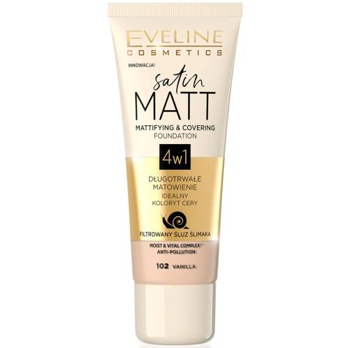 Fond de ten Satin Matt Mattifying & Covering 102 Vanilla, 30ml, Eveline Cosmetics