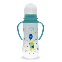 Biberon cu desen si manere, verde, +6 luni, 250ml, PUR