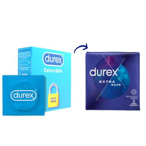 Prezervative Extra Safe, 3 bucati, Durex