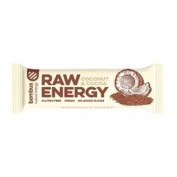 Baton energizant Raw Energy cu nuca de cocos si cacao, 50 g, Bombus