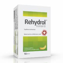 Rehydrol banana, 10 plicuri pulbere, rehidratare adulti si copii