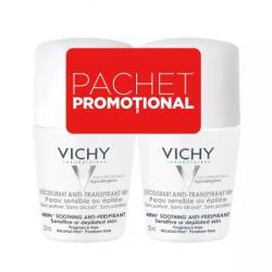 Pachet Deodorant roll-on antiperspirant fara parfum 48h, 50 ml, Vichy, 1+1-50%