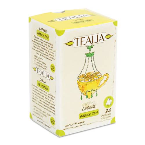 Limone - ceai verde Pure Ceylon cu aroma de lamaie si lavanda, 20 plicuri piramida, Tealia - SECOM