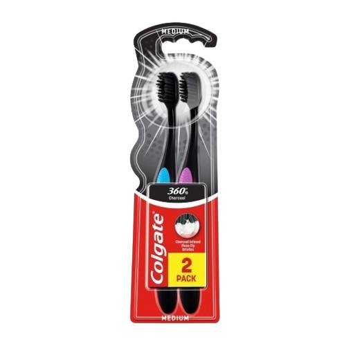 Set periute de dinti 360 Charcoal Medium, 2 bucati, Colgate