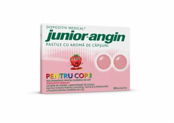 Junior Angin cu aroma de capsuni, 24 PASTILE, dureri de gat la copii