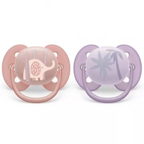Suzete ultra soft, 0-6 luni, 2 bucati, roz/mov, SCF091/09, Avent