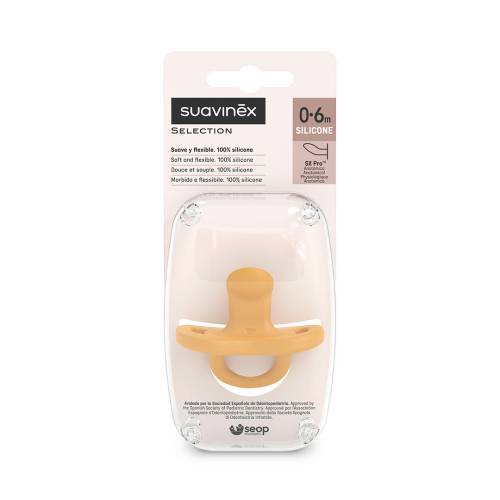 Suzeta anatomica din silicon SX Pro Colour Essence, 0-6 luni, galben mustar, 1 bucata, Suavinex