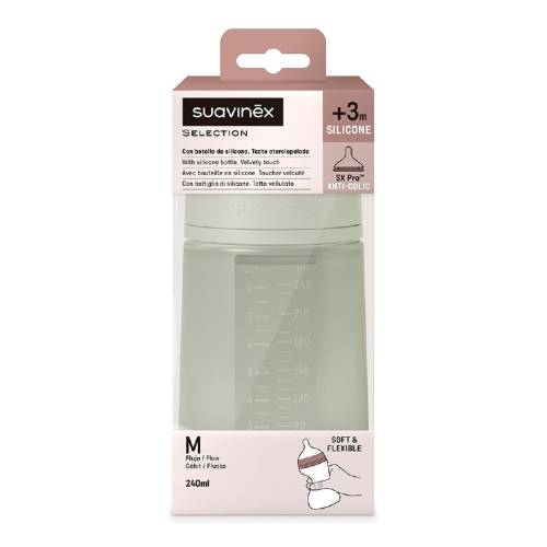 Biberon din silicon SX Pro Colour Essence, debit mediu, verde, 240ml, Suavinex