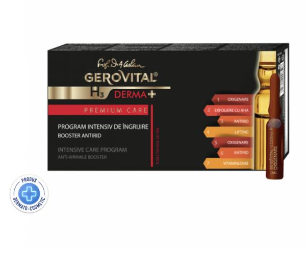 Program Intensiv de ingrijire pielii, antirid, Gerovital Derma H3, 7 fiole X 2ml - Gerovital