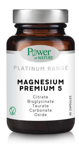 MAGNESIUM PREMIUM - 5 forme Citrat - Bisglicinat - Taurat - Carbonat - Oxid, 60, capsule, Power of Nature - Platinium Range