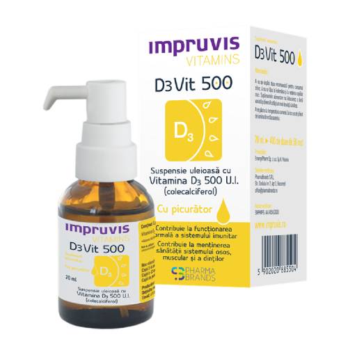 Suspensie uleioasa cu Vitamins D3Vit 500UI Drops, 20ml, Impruvis