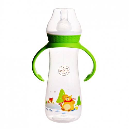 Biberon cu tetina si manere Ursul pacalit de vulpe pentru +3 luni Baby, 250ml, Minut