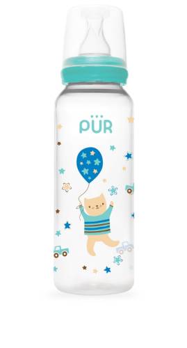 Biberon cu desen verde +3 luni, 250ml, PUR