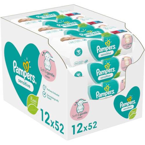 Servetele umede Sensitive, 12 x 52 bucati, Pampers