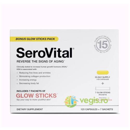 Serovital Glow Sticks, Formula pentru Luminozitatea si Revitalizarea Tenului cu Aroma de Citrice de Vara, 28 plicuri, GNC