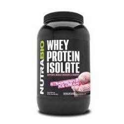 Whey Protein Isolate, Izolat Proteic Din Zer Cu Aroma De Inghetata Cu Capsuni, 907 G, Nutrabio, GNC