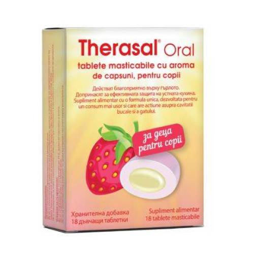 THERASAL ORAL pentru COPII - CAPSUNI, 18 comprimate MASTICABILE, VEDRA