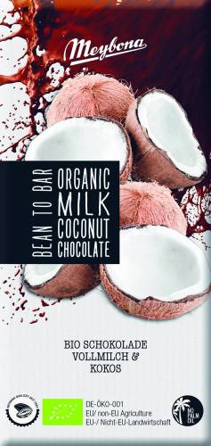 Ciocolata cu lapte si fulgi de cocos, eco-bio, 100 g, Meybona