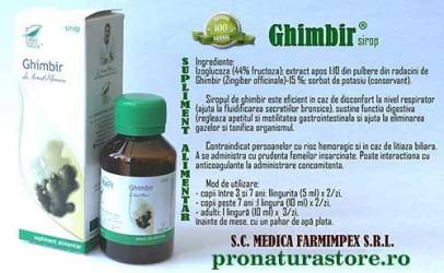 Sirop de Ghimbir, ajuta la fluidificarea secretiilor bronsice, 100 ml, Medica - Pro Natura