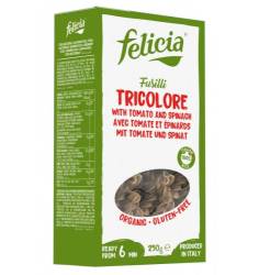 Fusilli tricolore - paste fara gluten din faina de orez, eco-bio, 250 g, Felicia