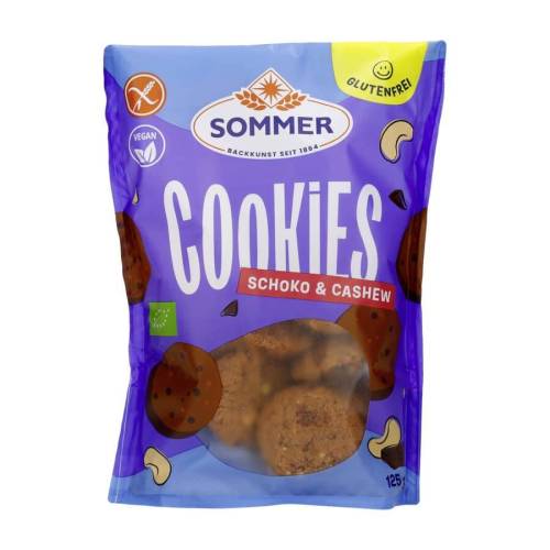 Biscuiti fara gluten cu ciocolata si caju, eco-bio, 125g - Sommer