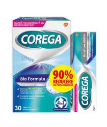 Corega Ultra Fixare Neutro Crema adeziva 40 g + Corega Tabs Bio Formula Tablete curatare proteza 30 bucati 1+1 90% din al II-lea