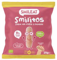 Pufuleti Smilitos cu ulei de masline & banane si capsuni +6 luni Bio, 25g, Smileat