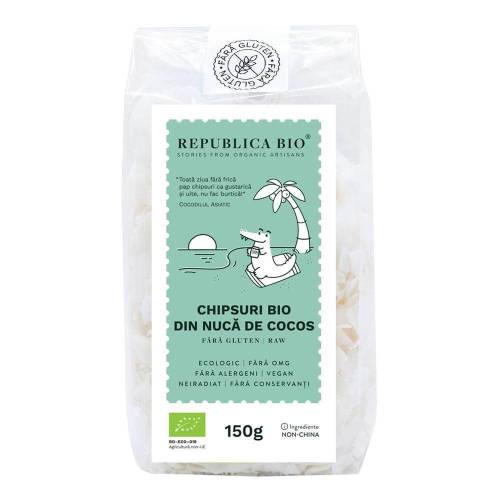 Chipsuri Bio din nuca de cocos raw, fara gluten, 150g Republica Bio