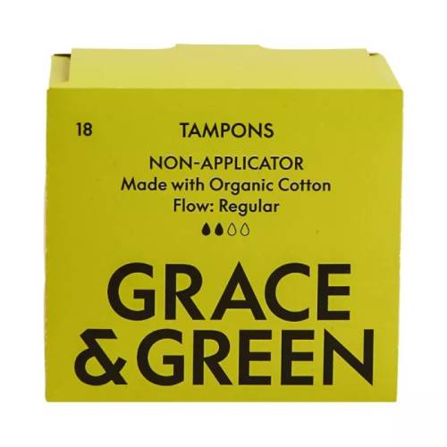 Tampoane din Bumbac Organic Fara Aplicator, Normal, 18 Bucati, Grace and Green