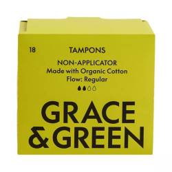Tampoane din Bumbac Organic Fara Aplicator, Normal, 18 Bucati, Grace and Green