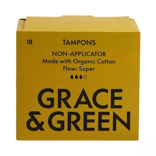 Tampoane din Bumbac Organic Fara Aplicator Super, 18 Bucati, Grace and Gre