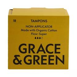 Tampoane din Bumbac Organic Fara Aplicator Super, 18 Bucati, Grace and Gre