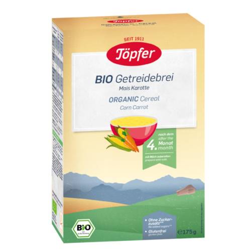 Cereale Bio Organic din Porumb si Morcov, +4 luni, 175 g, Topfer