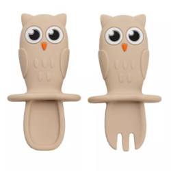 Set tacamuri din silicon Bufnita, 6 luni+, Bubble Beige, Appekids