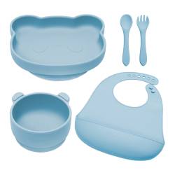 Set diversificare din silicon Panda, 6 luni+, Aqua Blue, Appekids