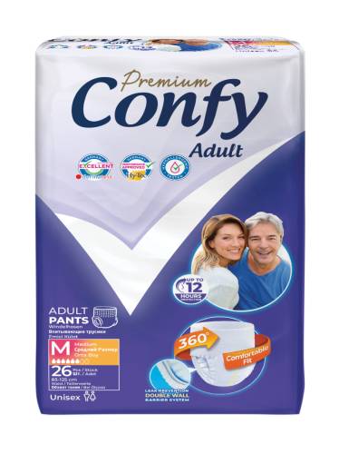 Scutece pentru adulti Premium Jumbo Marime M, 26 bucati, Confy