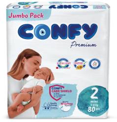 Scutece pentru copii Jumbo Premium Mini Nr.2 pentru 3 – 6Kg, 80 bucati, Confy