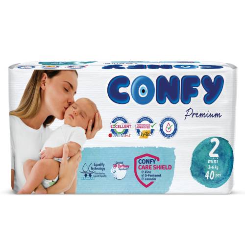 Scutece pentru copii Eco Premium Mini Nr. 2 pentru 3 – 6kg, 40 bucati, Confy