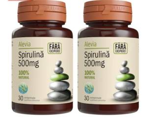 Pachet Spirulina 500mg 1+1 Gratuit, 2 x 30 comprimate, Alevia