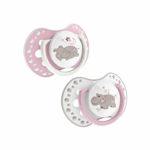 LOVI Suzeta Silicone Dynamic Night&Day fata 22/810, Hipopotam, 3-6 luni, 2 bucati