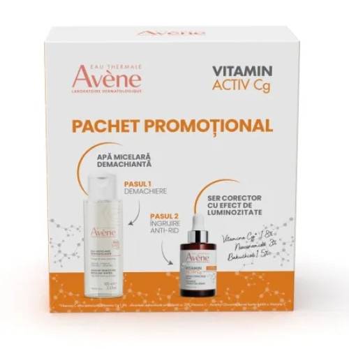 Pachet Ser Corector cu Efect de Luminozitate Vitamin Activ Cg 30 ml + Apa Demachianta 100 ml, Avene